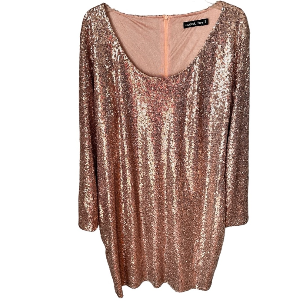 SEXY Stretchy Sequin Mini Rose Gold. 18 W - Picture 3 of 12